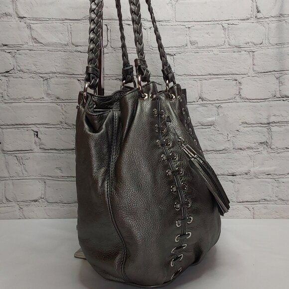 MICHAEL KORS 'ASTOR' GROMMET LEATHER TOTE BAG BRAIDED STRAPS CORSET STYLE - Picture 2 of 16